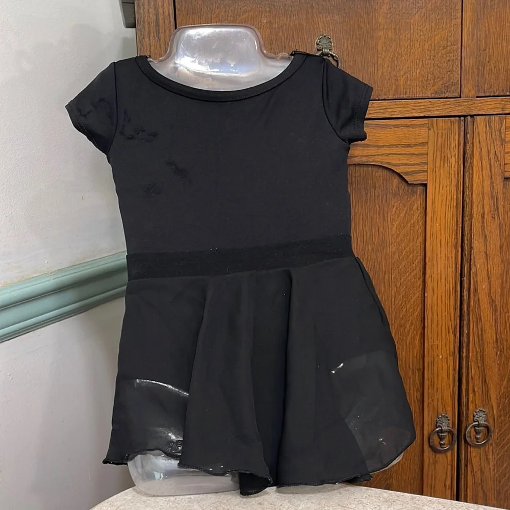 GIRLS BLACK MOTIONWEAR LEOTARD WITH SEQUIN BOW BACK & BASIC MOVES CHIFFON SKIRT